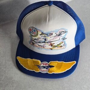 Vintage Local 712 Airplane Trucker Hat Blue White Mesh Snapback Cap